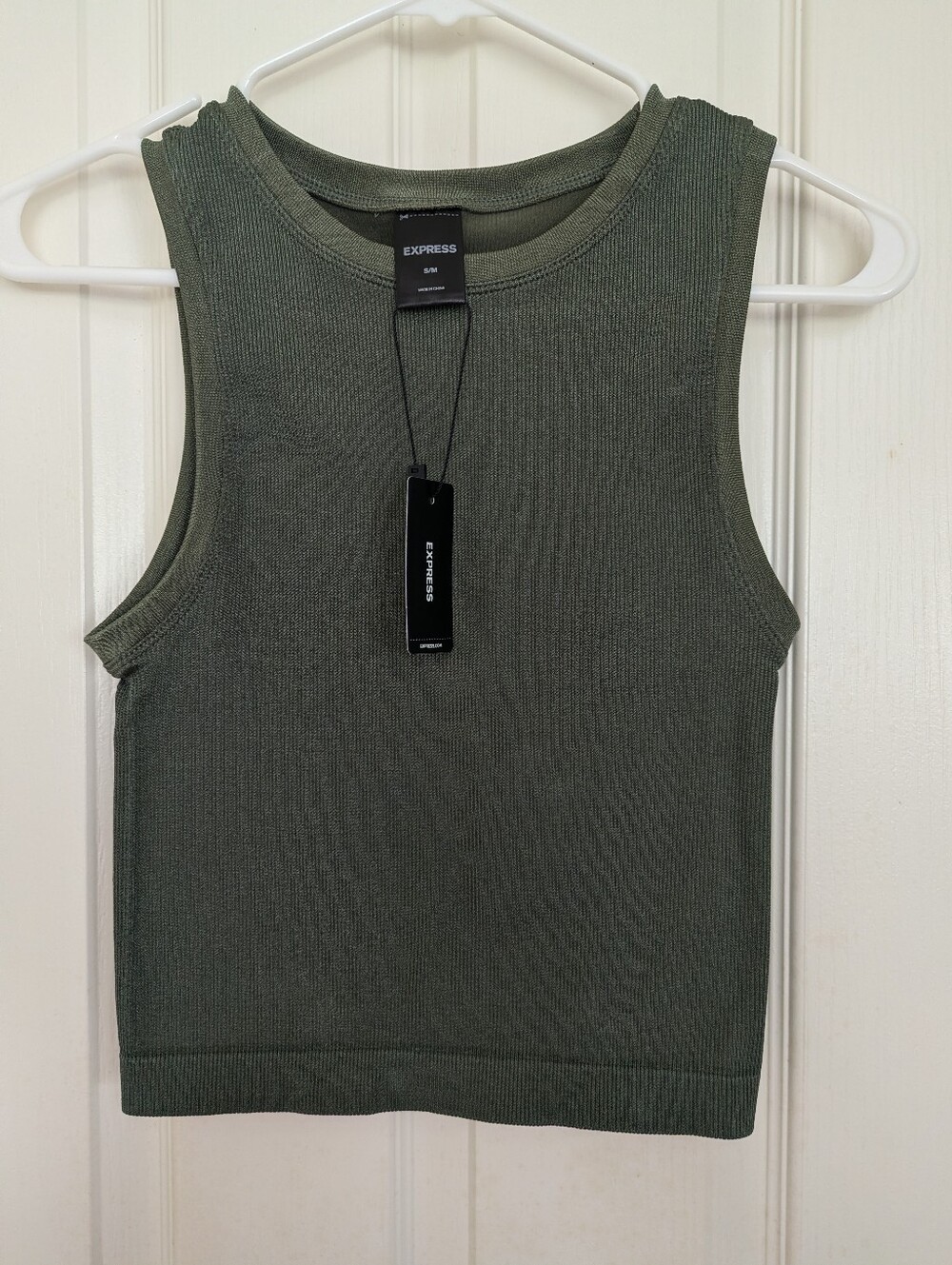 Express Olive Cropped Compression Tank